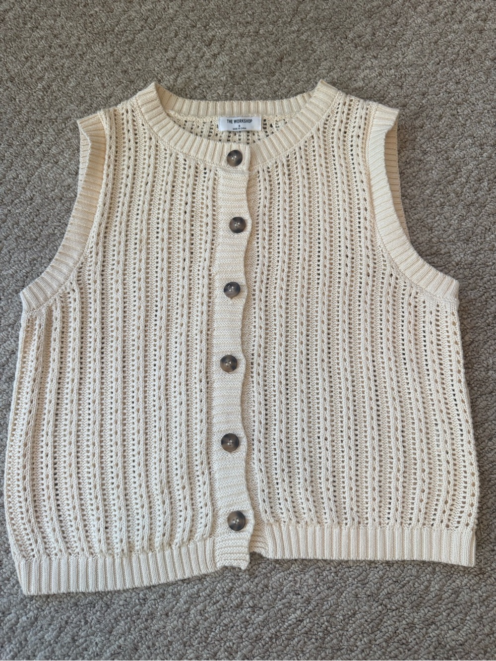 Workshop Republic Clothing Cream Open-Stitch Button Vest